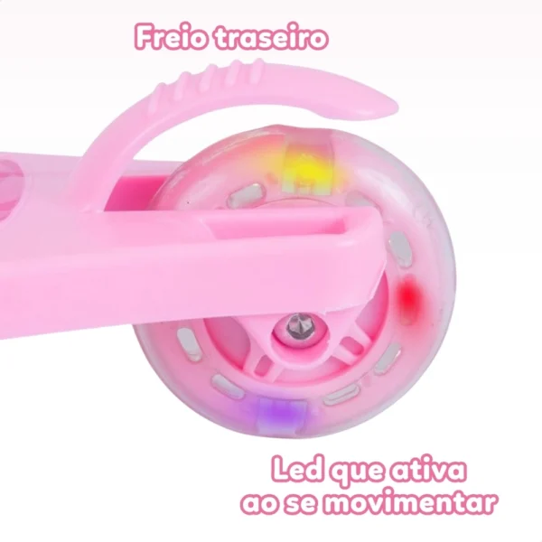 Patinete infantil 3 rodas com led luzes dobrável ajustável - Rosa - Image 2