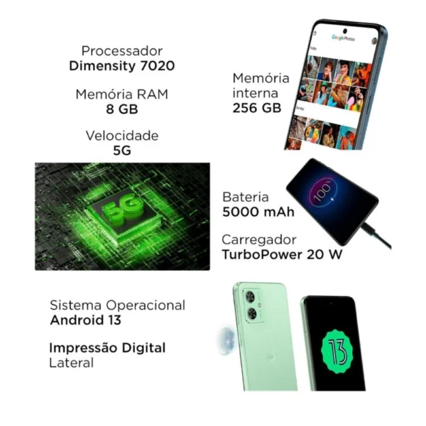 Smartphone Motorola Moto G54 256GB 5G Wi-Fi Tela 6.5'' Dual Chip 8GB RAM Câmera 50 MP OIS + 2MP - Verde Vegan Leather - Image 3